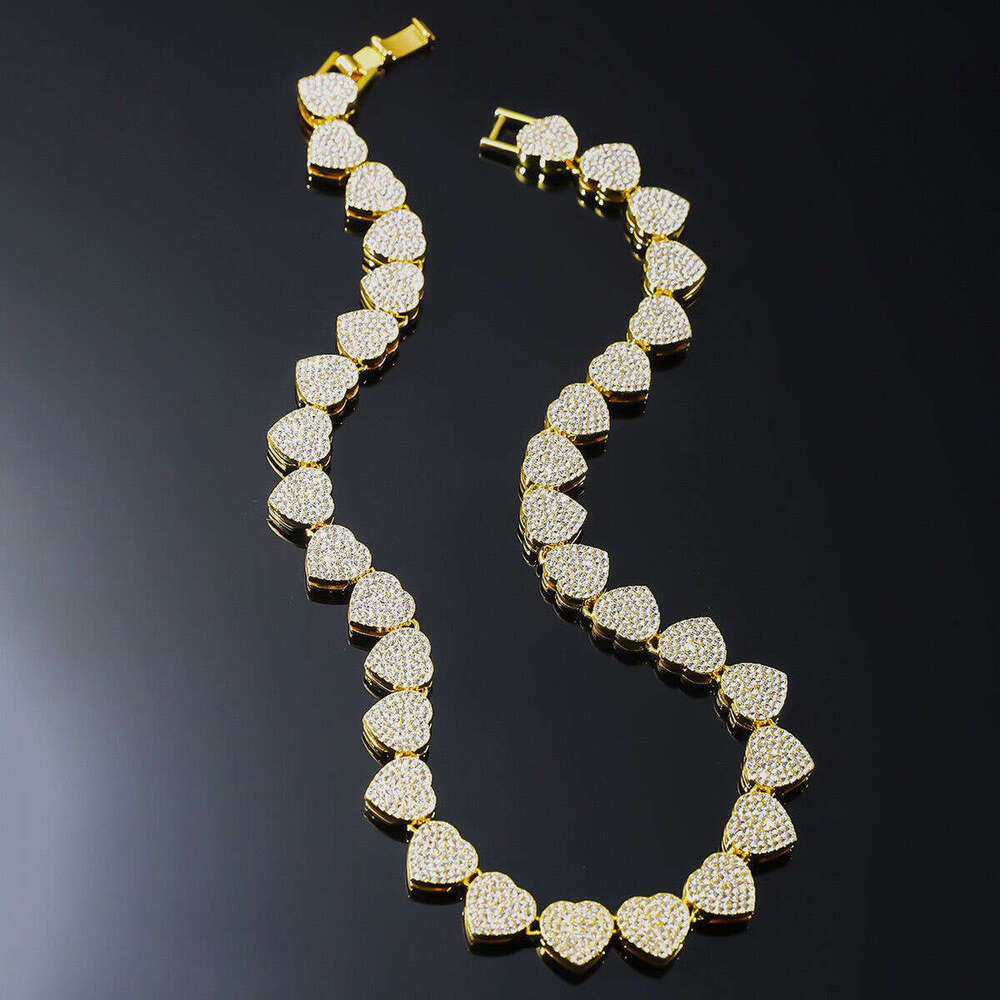 Iced Out Sier Hip Hop Jewelry 12mm Heart Shape Cz Moissanite Tennis Necklace Chain