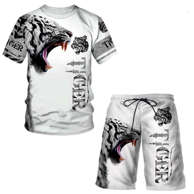 T-shirt 3D Digital Printing Lion Tiger Pattern Men's Casual Sports Suit