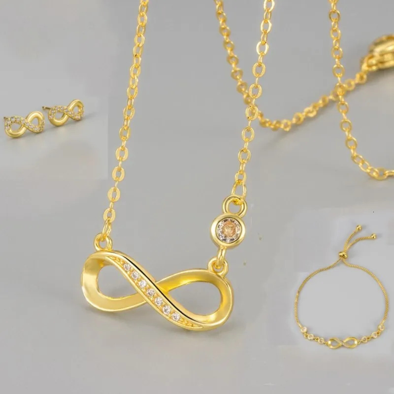 Silver Color Infinity 8 Word Zircon Jewelry Sets for Women Necklace Bracelet Earrings Matching Statement Jewelry Gifts 250609