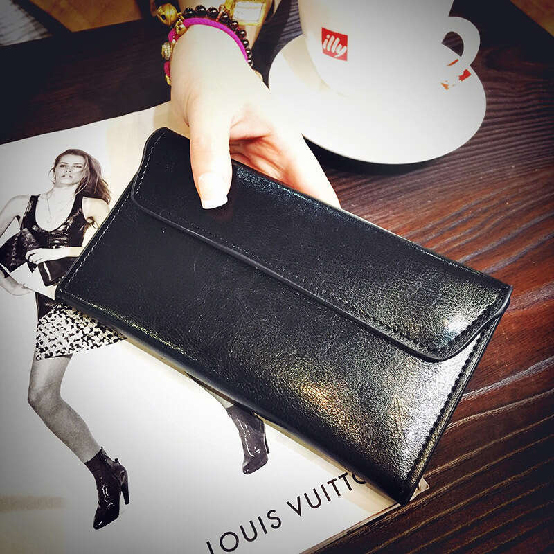 New Long for Women Genuine Leather Buckle Simple Business Cowhide Thin Wallet Card Trend