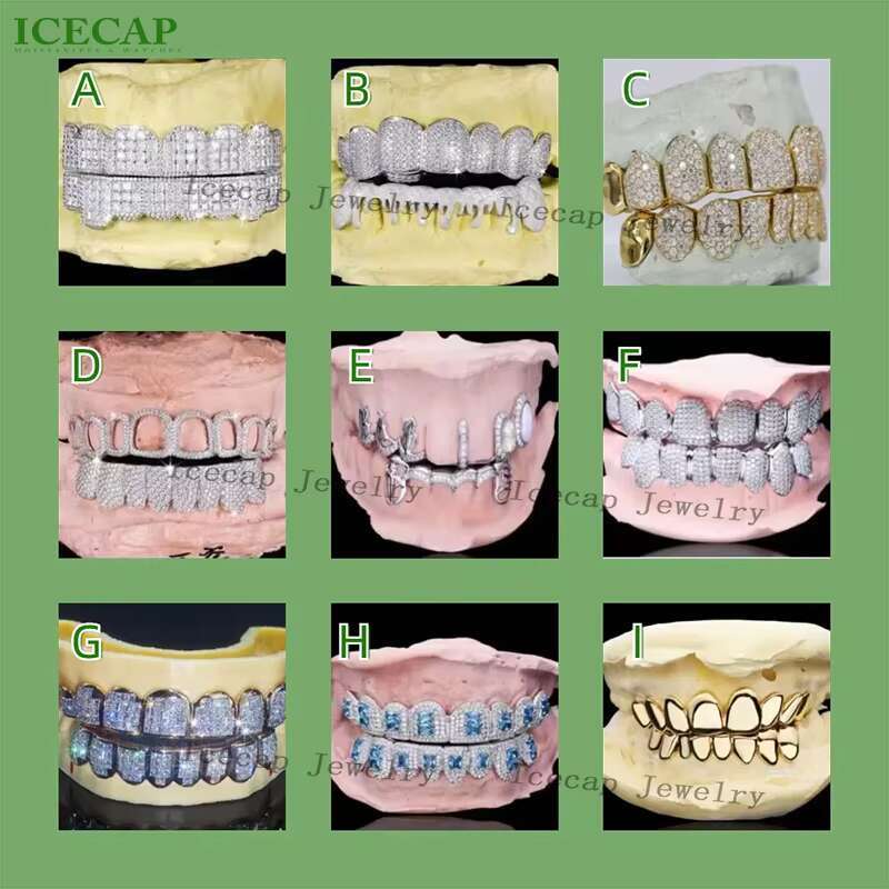 Custom 6on6 925 Sliver VVS Moissanite Diamond Grillz Iced Out White Gold Hip Hop Perm Cut Grillz Teeth Honeycomb Grillz for Men