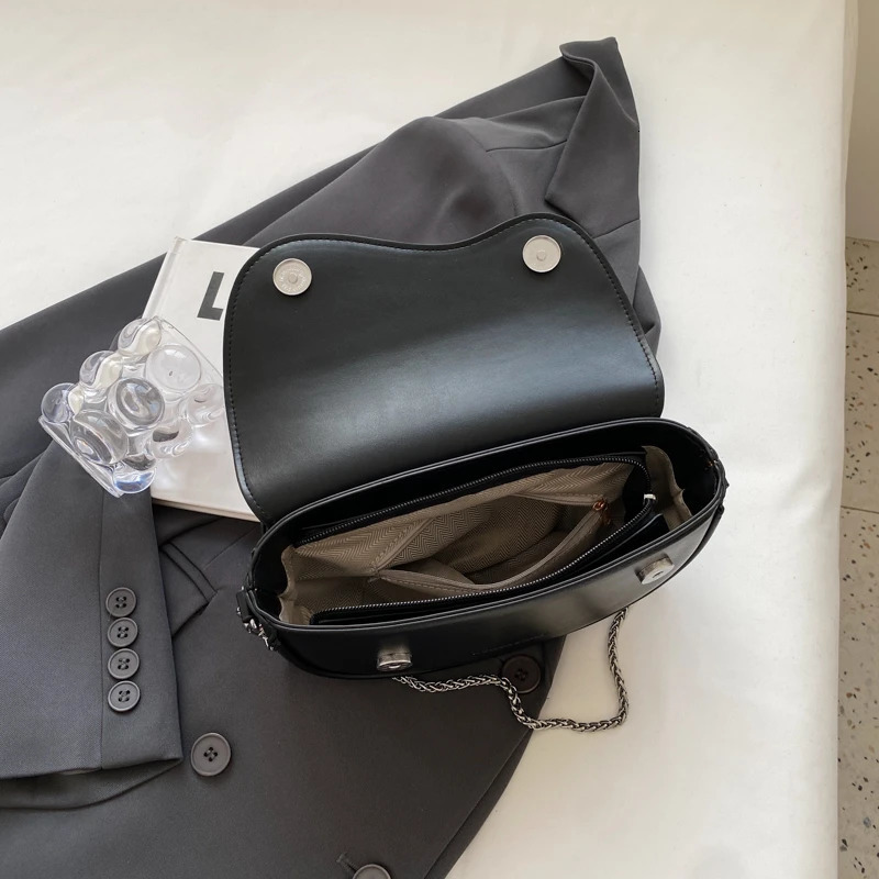 Women Vintage Solid Color Flap Small Saddle Shoulder Underarm Bag Fashion PU Leather Wide Strap Crossbody ADH 250614