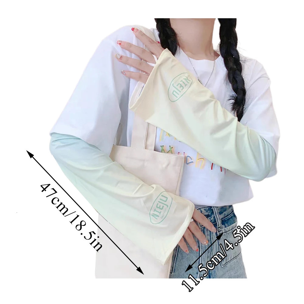 1 Pair Summer Ice Silk Sleeves For Women Outdoor Sports Uv Protection Cycling Driving Long Sleeve Gradient Color Arm Covers 250610