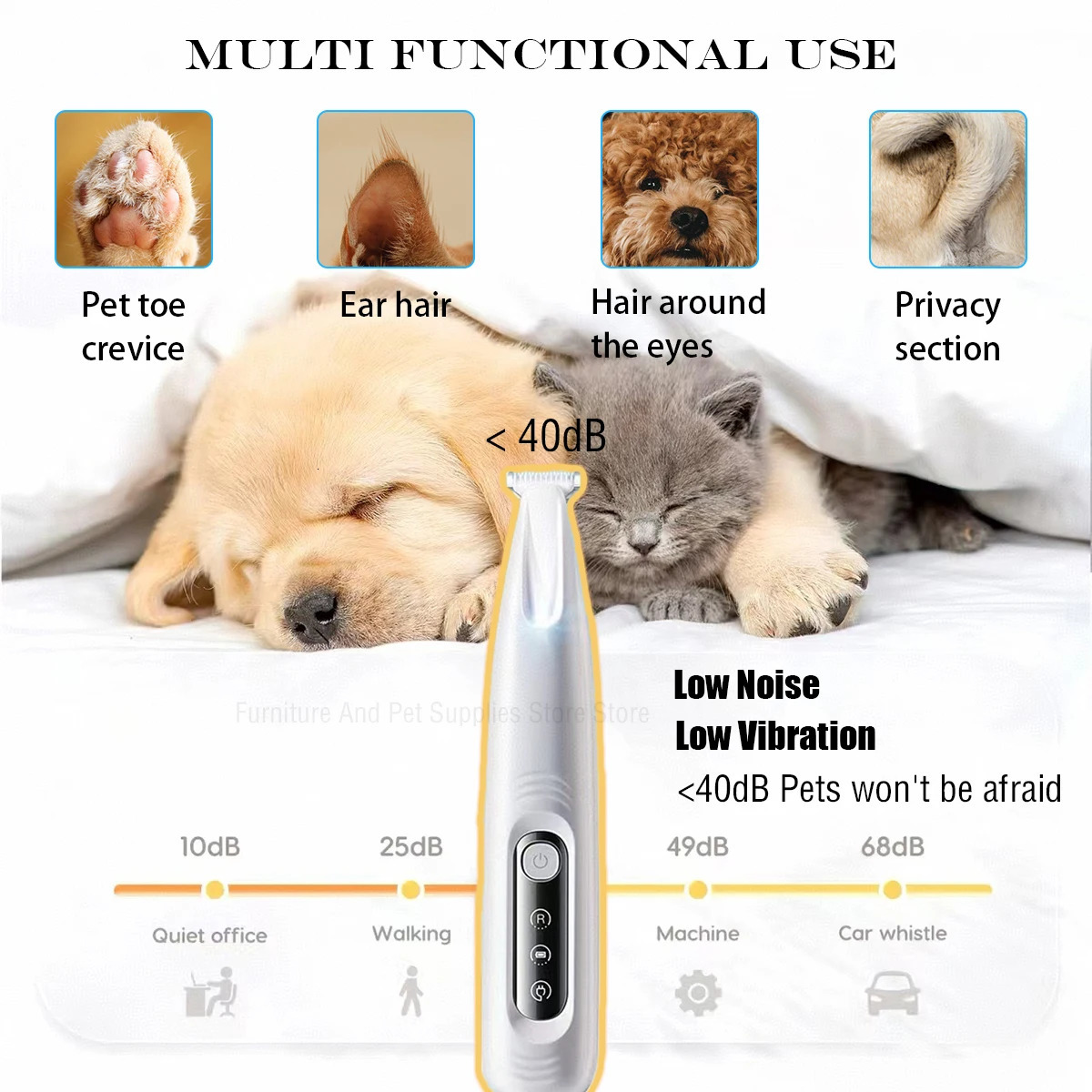 Dog Paw Trimmer with LED Light Fully Waterproof Pet Hair Trimmer with LED Display Dog Clippers for Grooming 18mm Widen Blade 250614