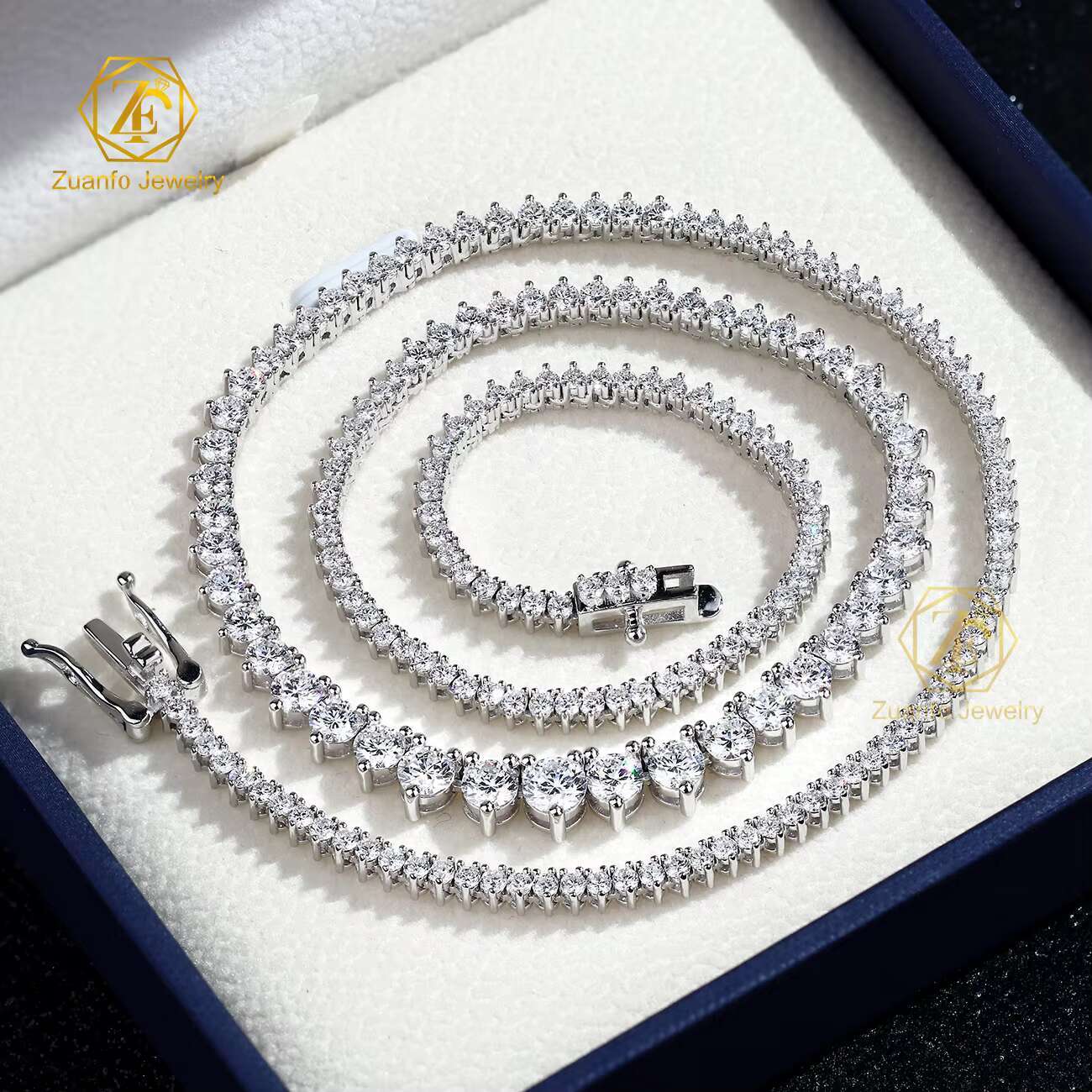 Hot Selling 925 Silver Tennis Chain Necklace with 2mm 3mm 4mm Lab Grown Diamonds Secure 3 Prongs Setting for Men Women