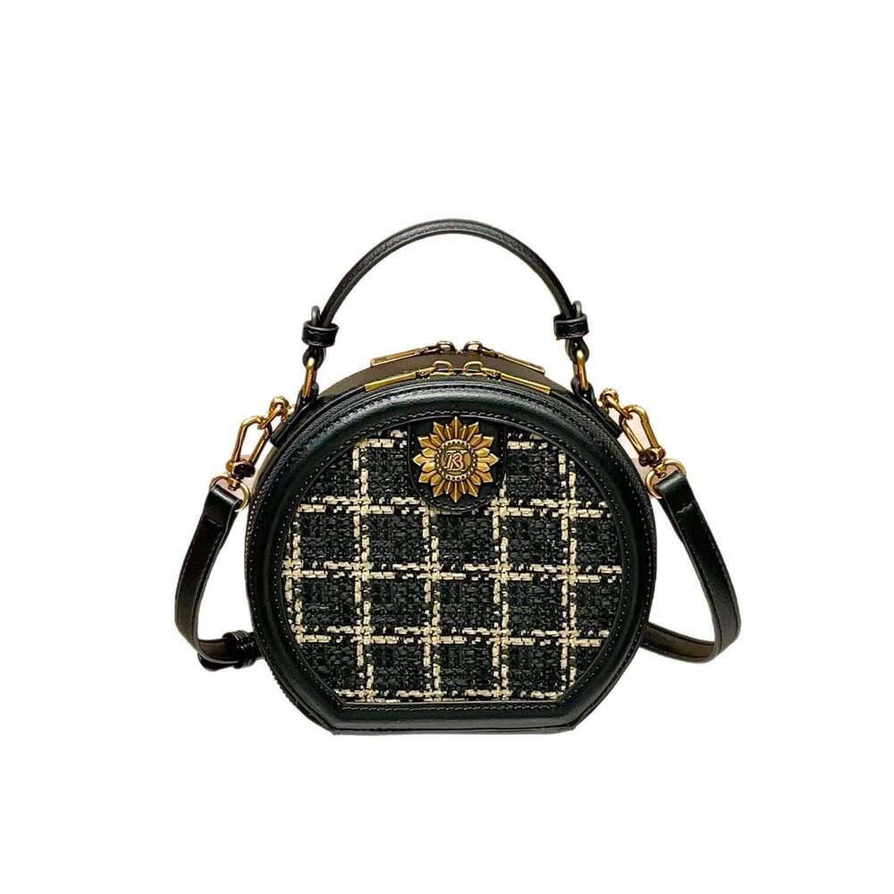 Leather Handbag Genuine Women's 2025 New Quilted Wool Fashion Versatile Shoulder Crossbody Small Round Bag