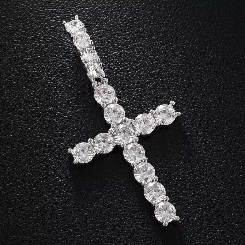 High Quality 925 Sterling Silver Mens Womens Hip Hop Cross Pendant 2.8cm*5.6cm 3.64CTW Moissanite Necklace Fine Jewelry