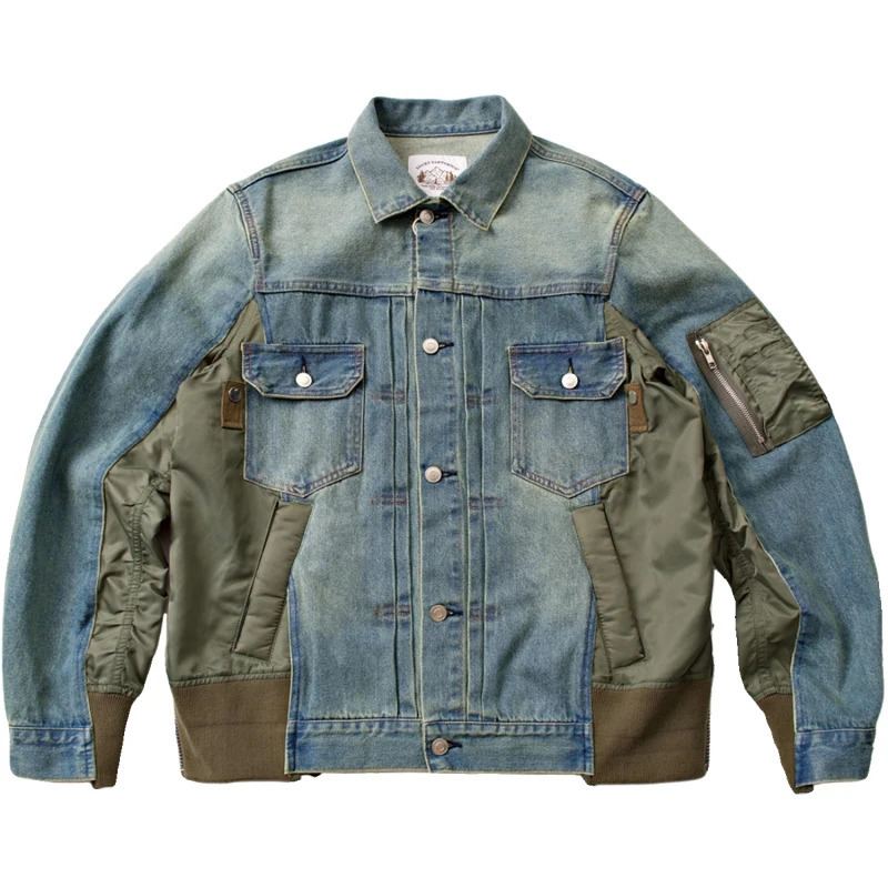 Personalized Threedimensional Cutting Multi Material Splicing Loose Denim Jacket for Men Arrival Japanese Trend Coat 250614