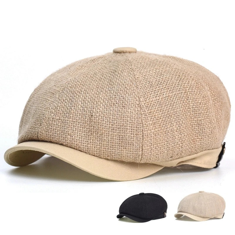 Natural Jute Linen Berets Hats for Men Summer Breathable sboy Caps Boina Hombre Gatsby Hat Women Gorras Para Mujer Flat Cap 250604