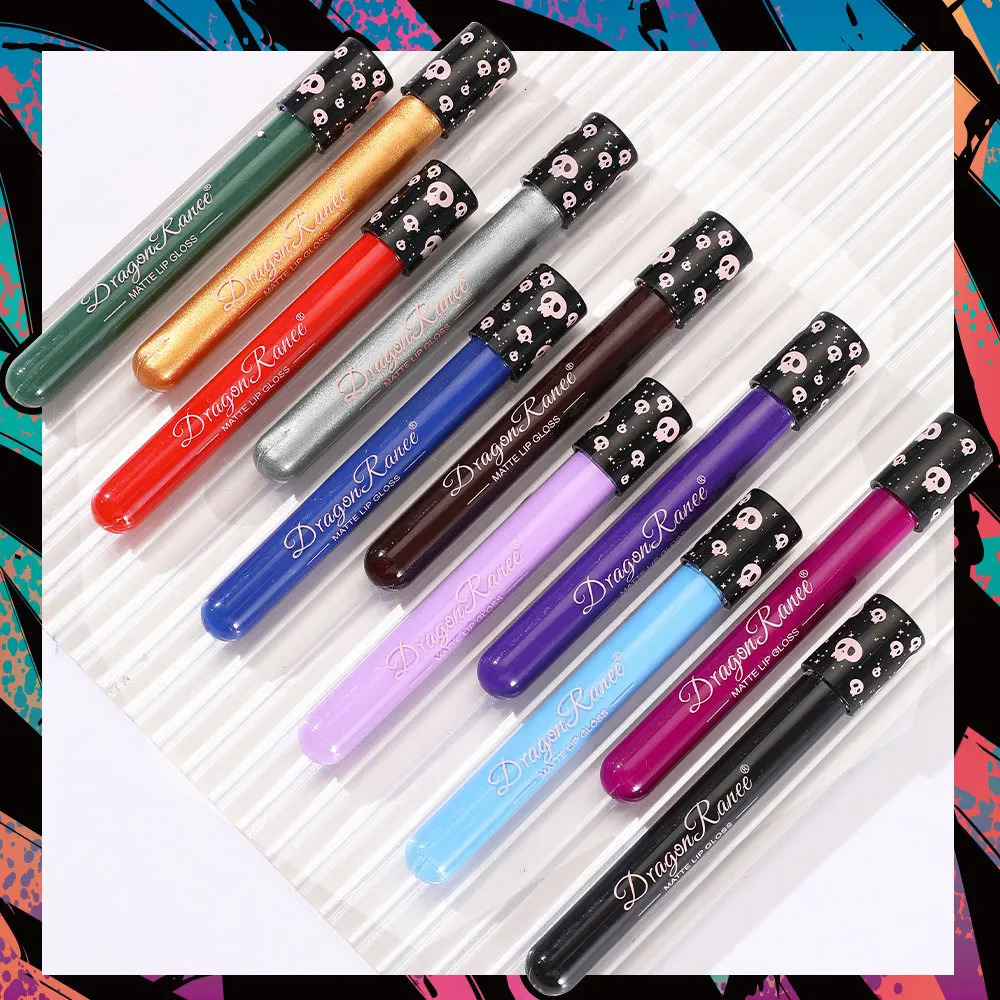 Colorful Waterproof Matte Liquid Lipstick Makeup Black White Green Blue Lip Gloss Metallic Lip Glaze Halloween Party Cosmetics 250614
