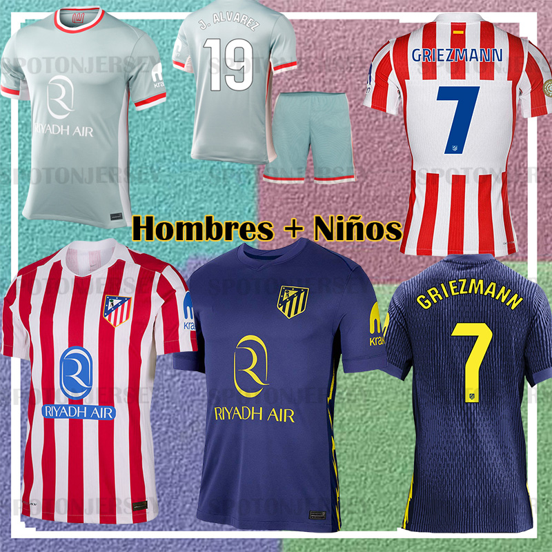 Atletico Madrids Soccer Jerseys 2025 2026 GRIEZMANN BARRIOS J. ALVAREZ M.LLORENTE Camisetas de futbol atletico de madrids LEMAR men kids kit Football Shirts