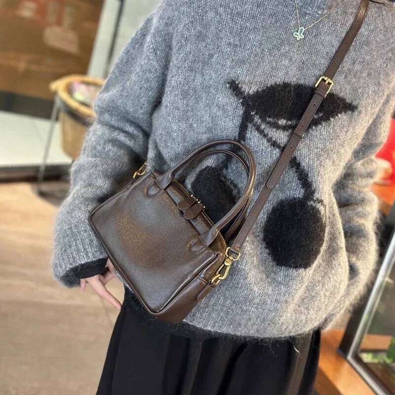 Women's Natural Cow Leather Handbag Ladies High Quality Shoulder Bag Female Fashion Retro Designer Cowhide Crossbody Bags