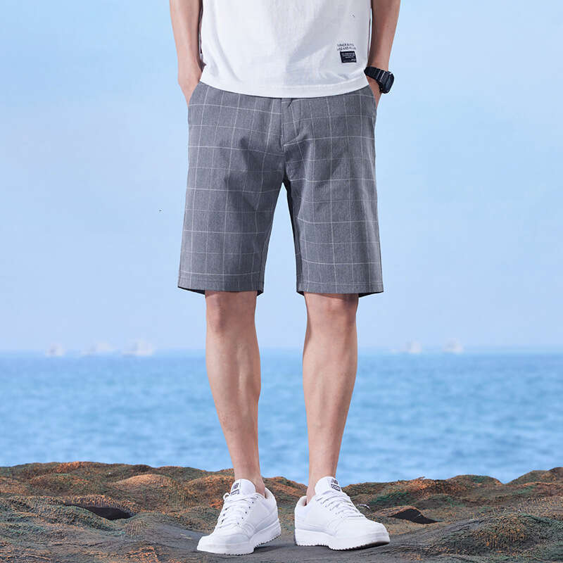 506 Men's Five-Point Thin Style Plaid Elastic Pants 2025 Summer New Straight Shorts Men