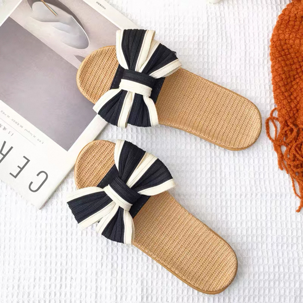 Butterfly knot summer home couple slippers indoor shoes soft soled rubber outdoor linen sandals designer sandals women's sandals