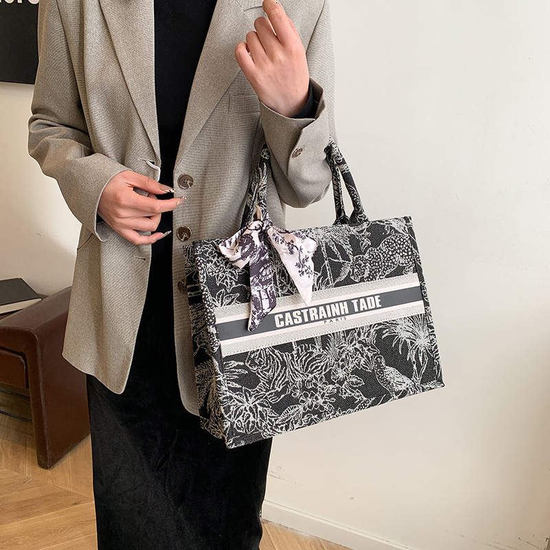 designer Fabric Print Tropical Rainforest Handbag Tote Bag for Women 2025 New Retro Large and Small Shoulder Bag