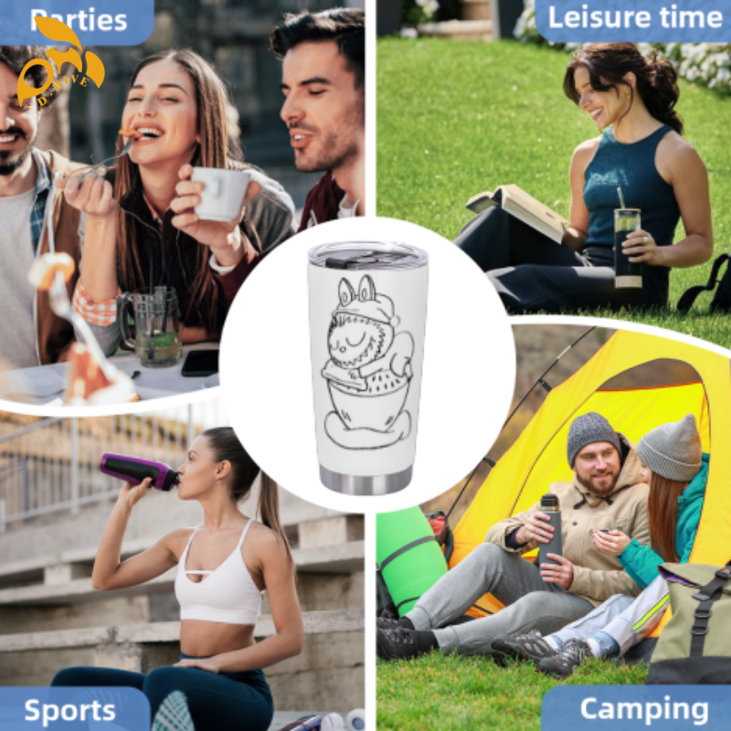 free shipping of customized 20oz thermos cup with labubu patterns Leopard print
