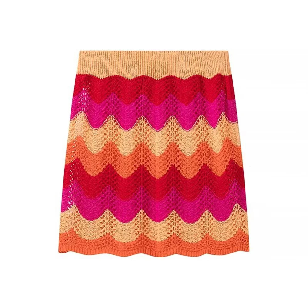 2024ZAR4 Summer Womens European and American Style Fashionable Outlier Western style Knitted Top Half Skirt Set 250609