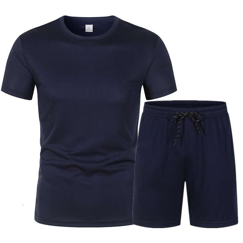 Men's Summer Sportswear Solid Color Crew Neck Short Sleeve T-Shirt and Shorts Set Breathable