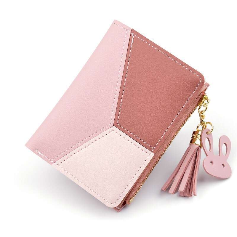 Hot Selling High-End Wallet for Women, Short Style, Fashionable Ladies' Patchwork Three-Color Student Card Holder Coin Purse