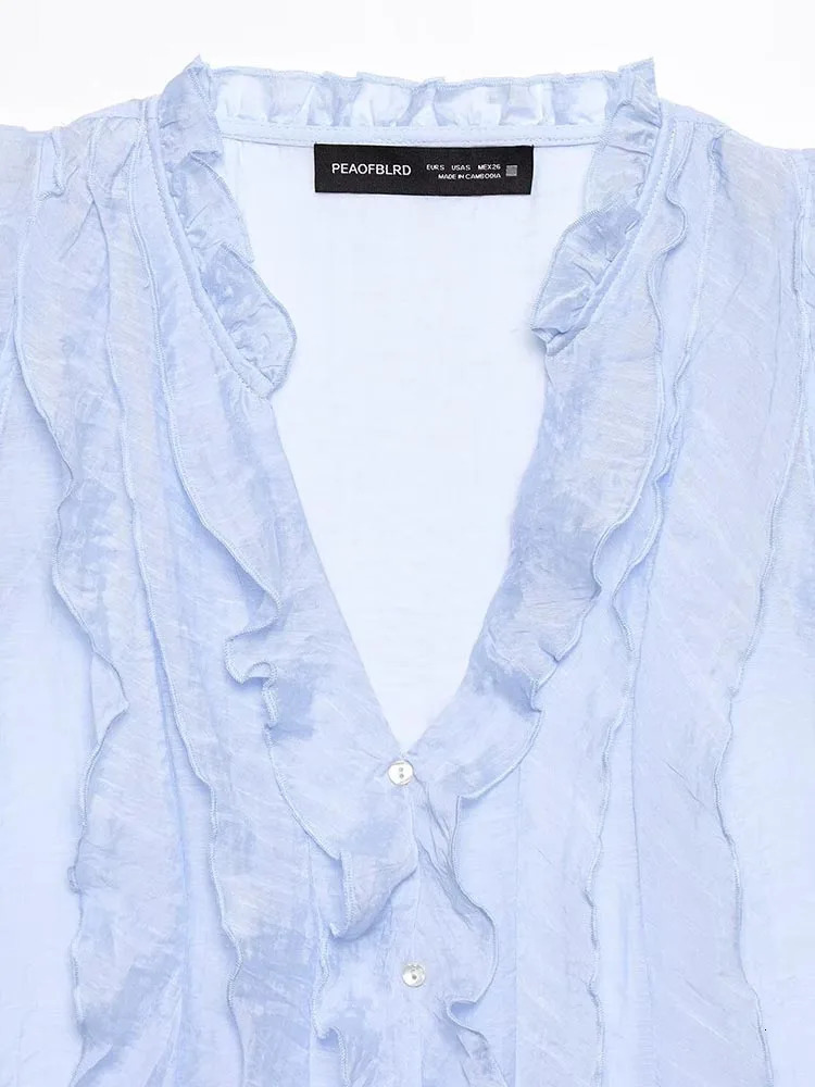 Women Summer Blouses Shirts Tops Fashion Sweet VNeck Sleeveless Cascading Ruffle Female Elegant Street Top Clothing 250614