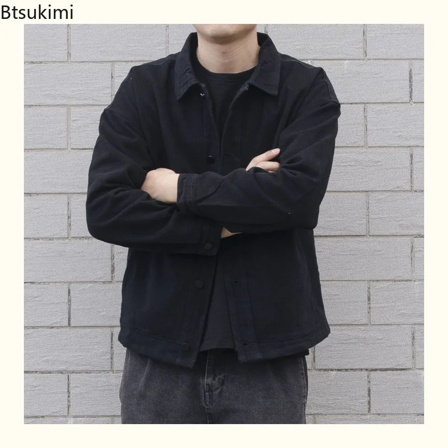 Mens Loose Casual Denim Jacket Fashion Korean Style Simple Lapel Buttonup Coats Solid Allmatch Jean Men Outerwear 250614