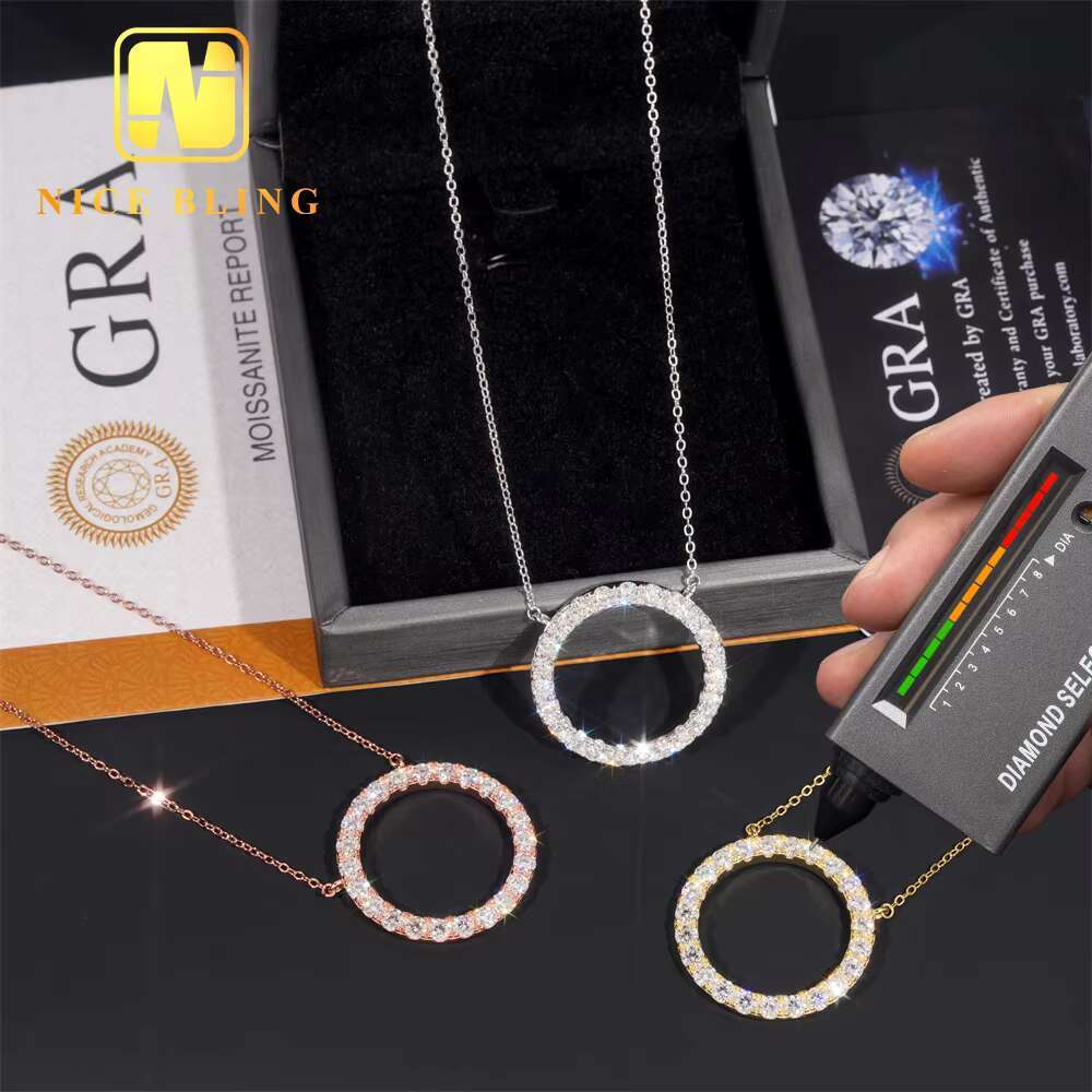 GRA Certificated Circle Shape Design Moissanite Necklace Custom Women High Quality Pendant Necklace Jewelry