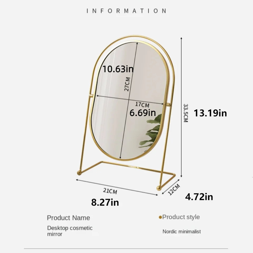 Iron Art Nordic Makeup Mirror Iron Frame 360° Rotatable Desktop Stand Mirror High Definition Without Dead Corners 250612