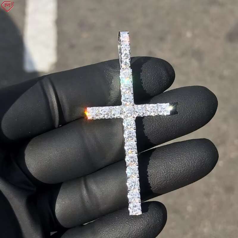 Hot Sale Moissanite Cross Pendant S925 Silver Gold Plate Hiphop Jewelry VVS Diamond Moissanite Pendant