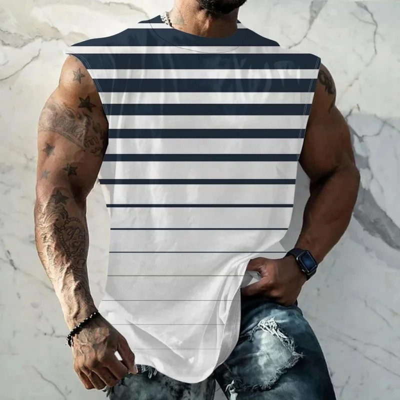 3D Printed Colorful Stripes Tank Top For Men Color Block Pattern Tees Summer Casual Loose Street Sports y2k Round Neck Tops Vest 250613