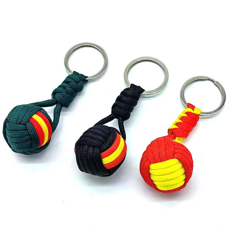 Military Parachute Woven Rope Ball Keychain Lanyard Key Ring Monkey Fist Chains Outdoors Survival Tool Jewelry 250606