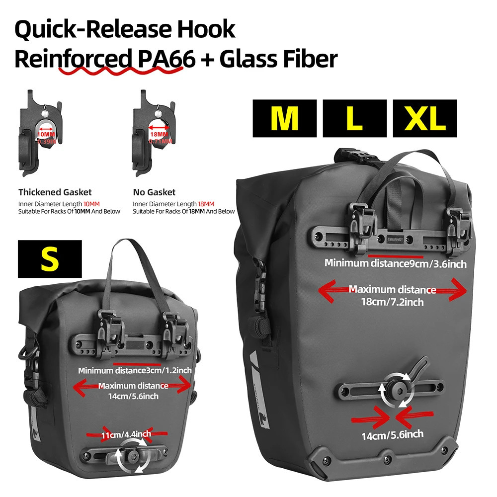 Rhinowalk Bike Pannier Bag Waterproof Dry Quick Release 6L-25L Cycling Back Rack Side Bag Long Distance Tour Luggage Bag 1/2PC 250610