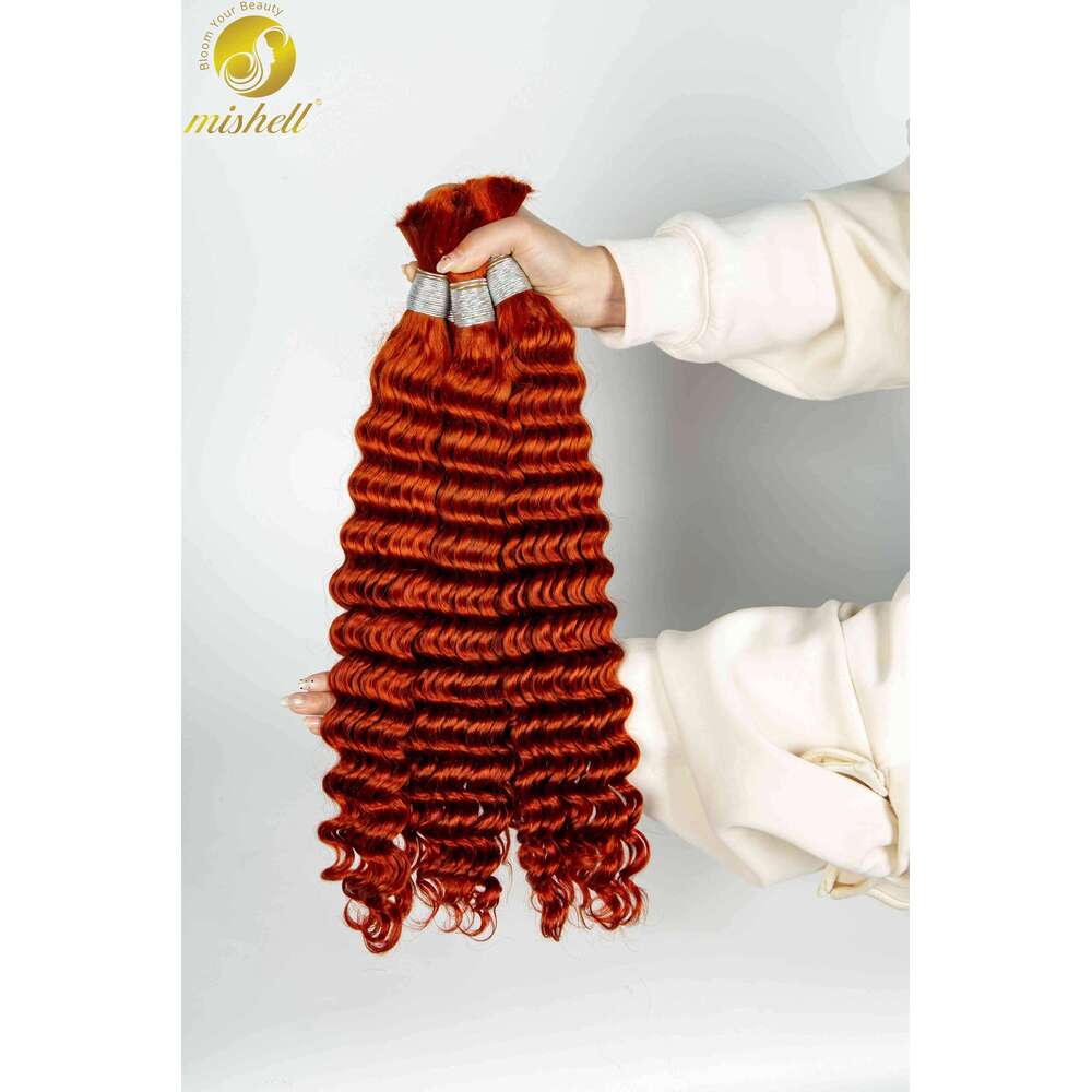 28inch 350# Ginger Orange Deep Wave Human for Braiding 100% Unprocessed No Weft Vingin Hair Bulk Extensions