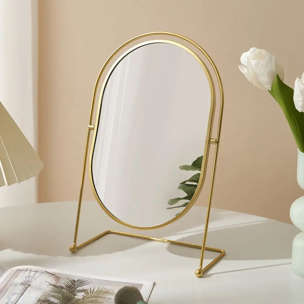 Iron Art Nordic Makeup Mirror Iron Frame 360° Rotatable Desktop Stand Mirror High Definition Without Dead Corners 250612