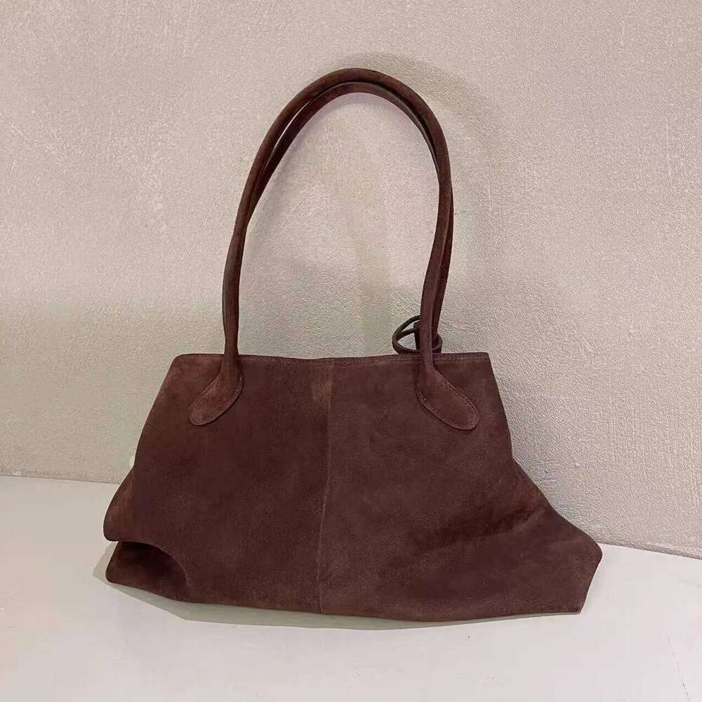 New All-Match Shape Change Design Large Tote Coffee Matte Real Suede Leather Women Shoulder Bag High-End Travel Handbag