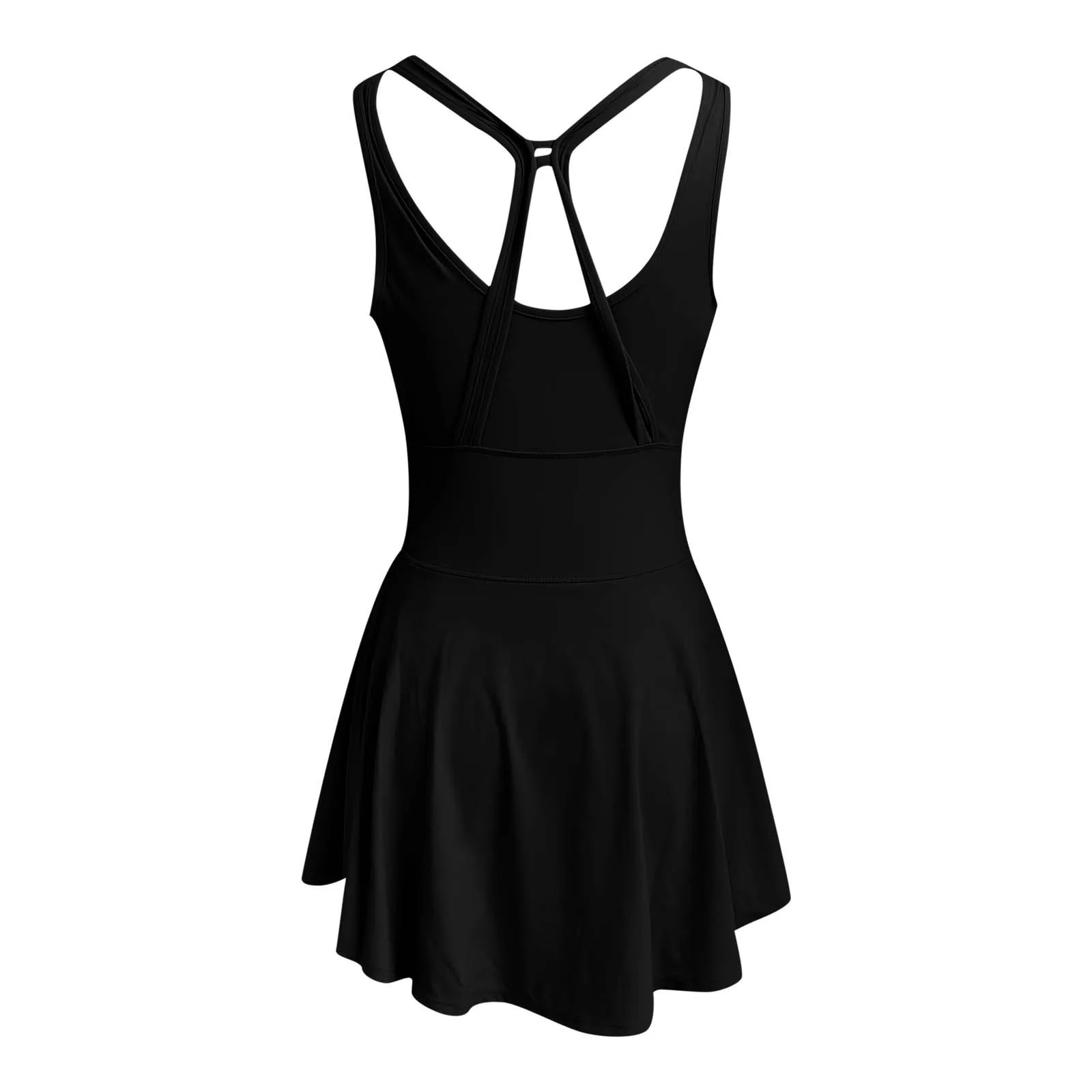 Womens Sleeveless Tennis Dress Workout Active Dresses Built In Shorts Solid Color Summer Sports Backless Short Dress 250614