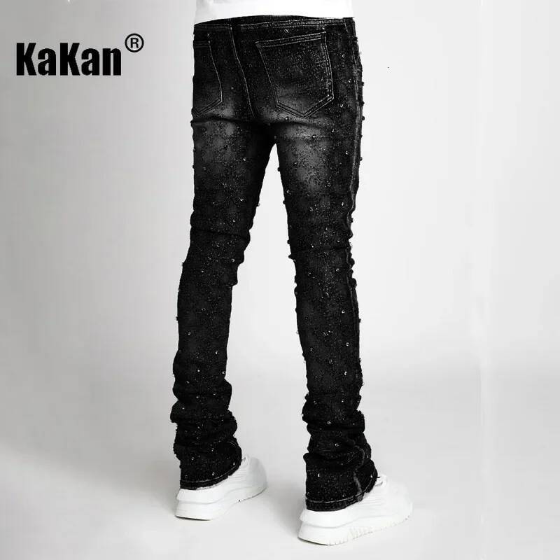 Kakan - European And American Jeans Personalized Straight Leg Popular Elastic Pearl Layered Denim Men's Pants