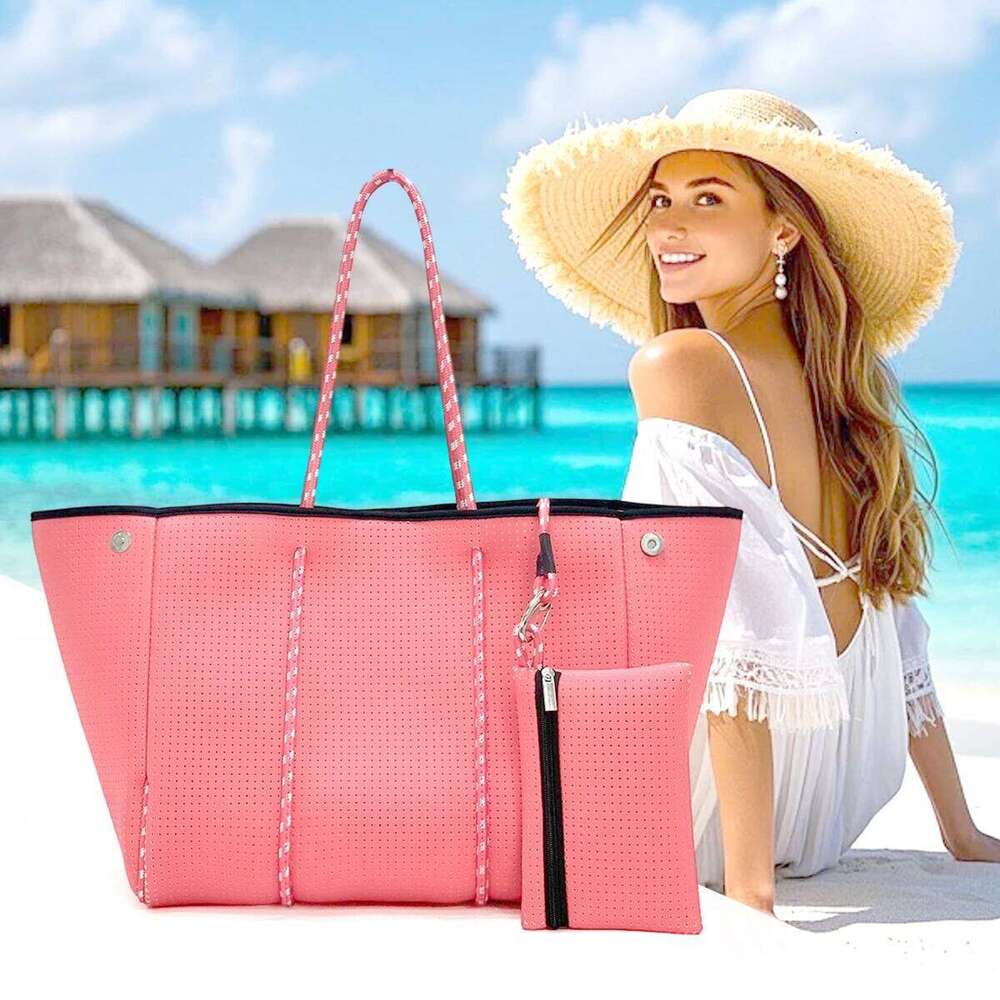 Ready To Ship Travelling New Arrival Women Perforated Tote Bag With Small Purse Large Neoprene Beach Handbag
