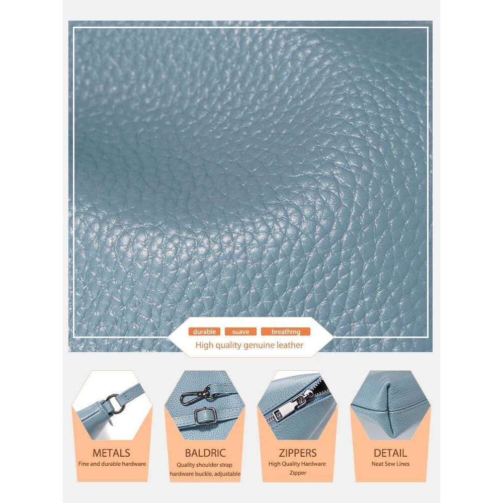 Zency Genuine Leather Small Summer Handbag Solid Color Shoulder Clutch With 2 Straps Zip Purse For Women