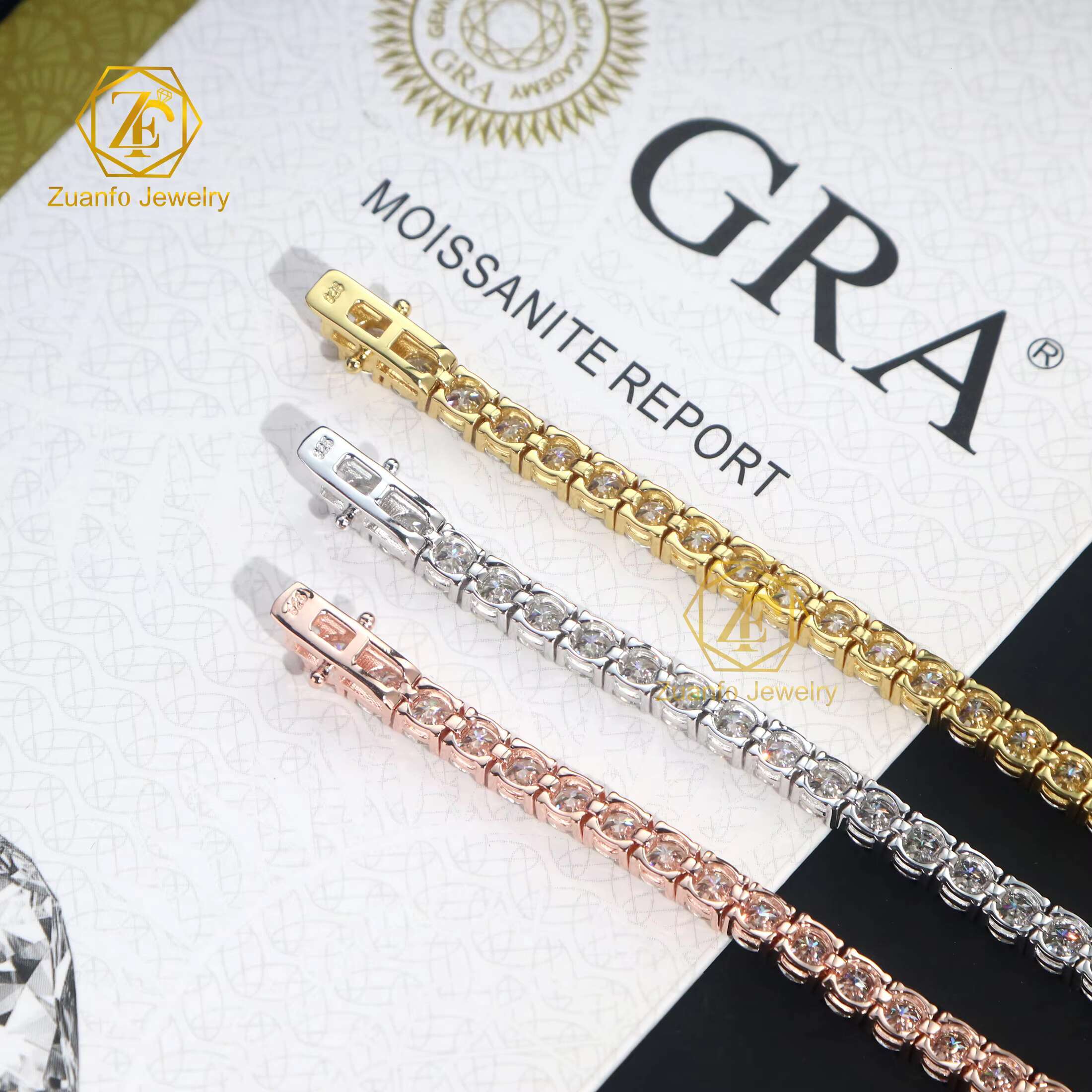 RTS 925 Silver Moissanite Tennis Chains 2mm-6.5mm Gold Plated Bracelets and Bangles Variety Sizes Available