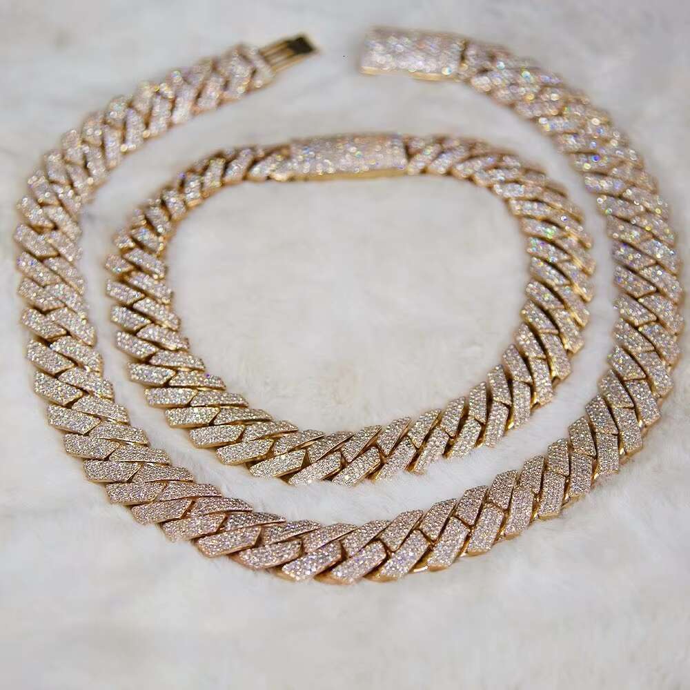 Dazzling 16mm Cuban Link Chain VVS Moissanite Chain 925 Silver Gold Plated Iced Out Moissanite Cuban Chain