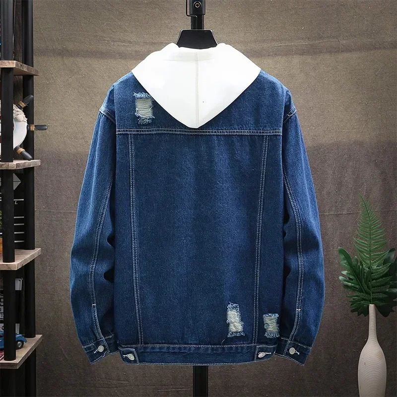 Mens Classic Casual and Fashionable Allmatch Ripped Denim Jacket for Spring Autumn in European American Styles 250614