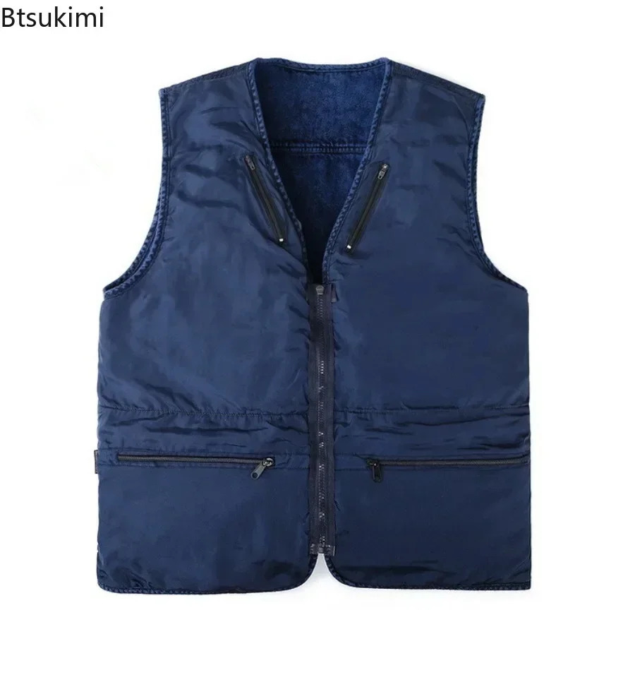 Mens Pure Cotton Denim Vest Multi-pocket Loose Casual Sleeveless Jacket Male Hiking Fishing Travel Waistcoat Plus Size 250614