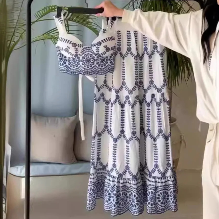 Half Skirt Two Piece Set Womens Wear 2024 Summer Fashion Sexy Printed Strap Bra and Long Dress Suit for Female Streetwear 250609