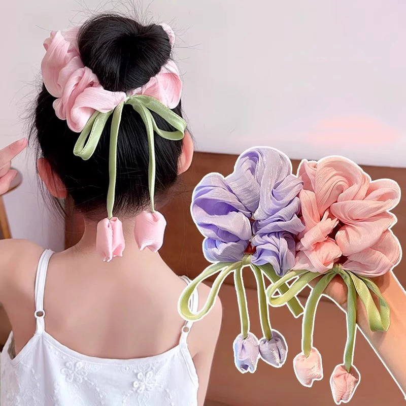 Cute Tulip Flower Large Intestine Scrunchie For Girls Sweet Hair Ornament Headband Hair Band Hair Tie Fashion Hair Accessories 250610