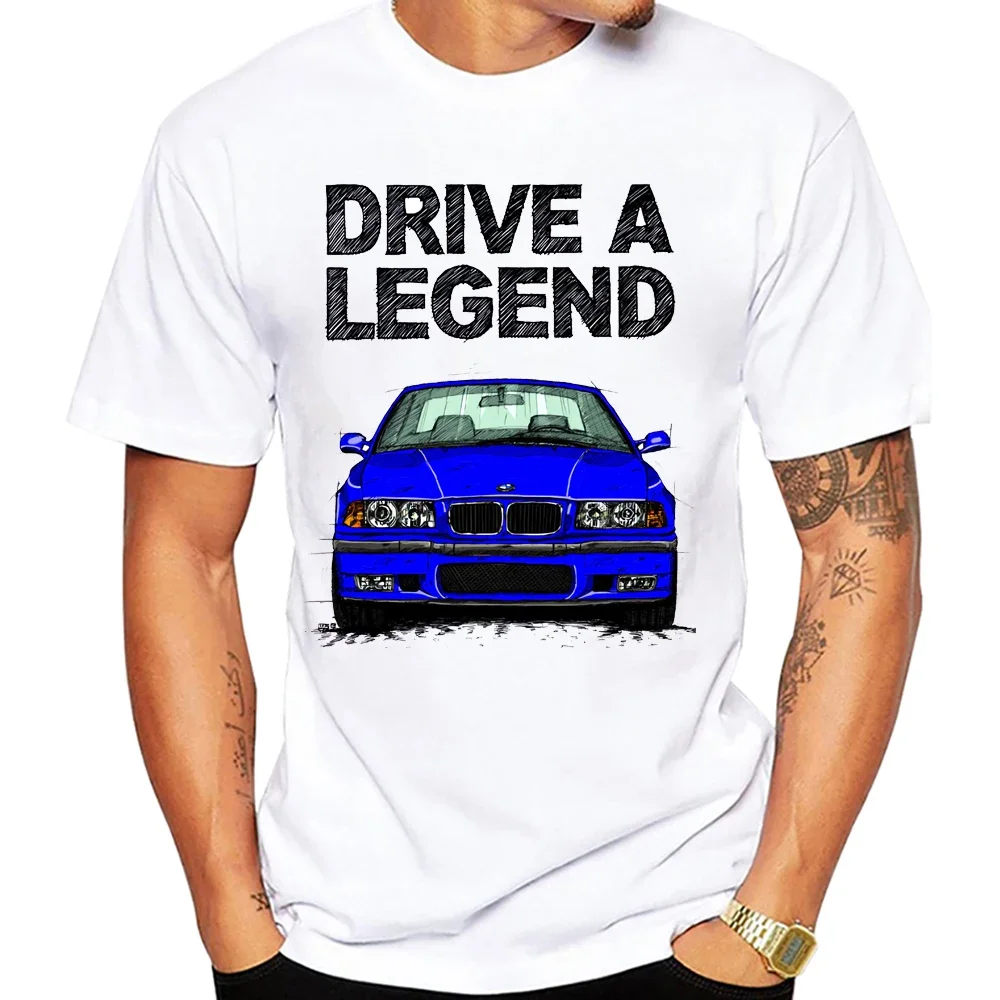 90s Summer Men's Short-sleeved Harajuku BM Car Design Boys' Casual Top White T-shirt