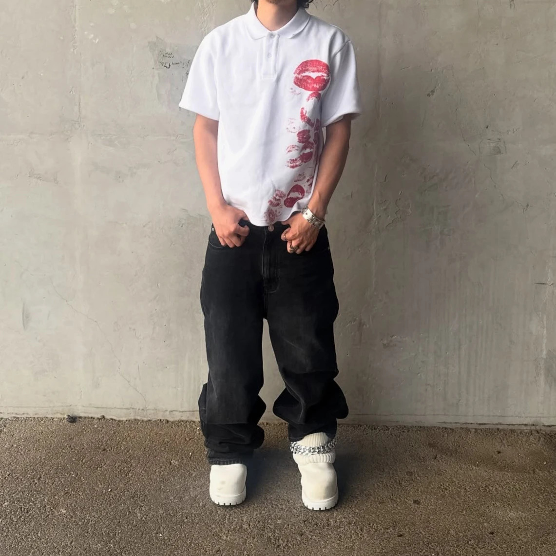 Y2k Gothic Harajuku Retro Polo Shirt Men Women Hip Hop Rock Graffiti Printed Summer Short Sleeves Fashion Simple Polo Shirt 250614