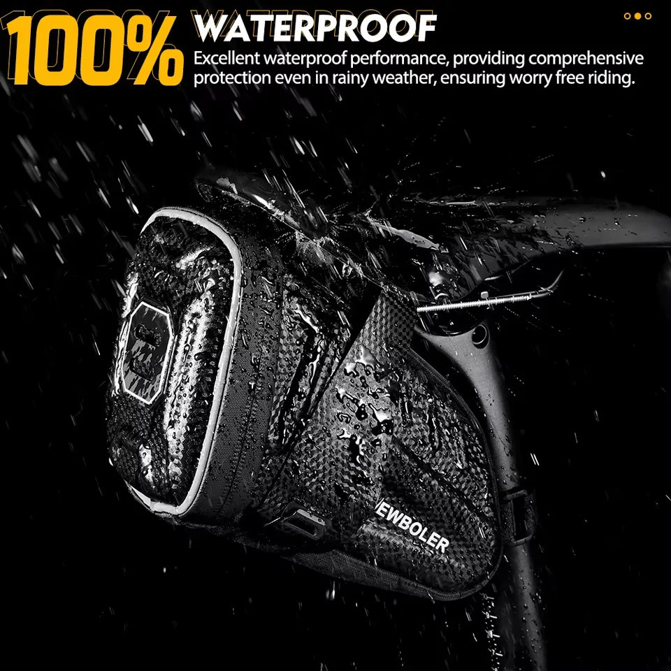 BOLER Waterproof Bicycle Saddle Bag EVA Hard Shell Road Bicycle Tail Bag Reflective Striped Bike Rear Bag Bike Accessories 250610