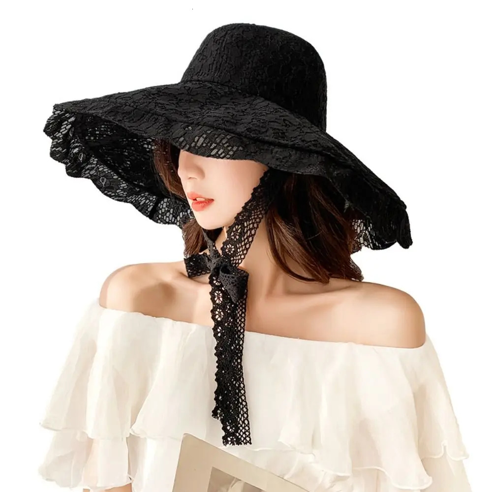 Lace Lace-up Bucket Hat Women Lightweight Windbreak Rope Sunshade Basin Hat Sun Cap Beach Hat 250610