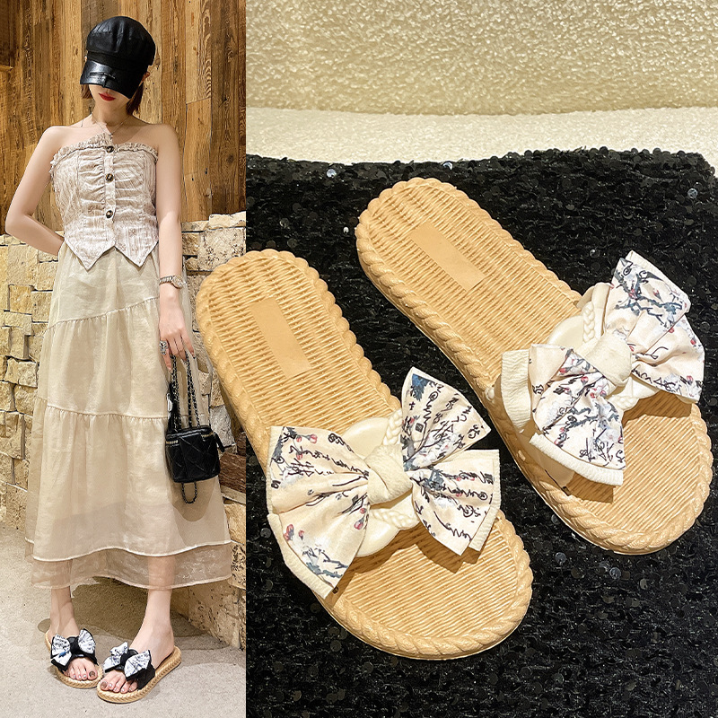 New Women's Bow Shoes Decorative Grass Bottom Sandals Holiday and Leisure Beach Shoes Women's Fashion Sandals Designer Sandals