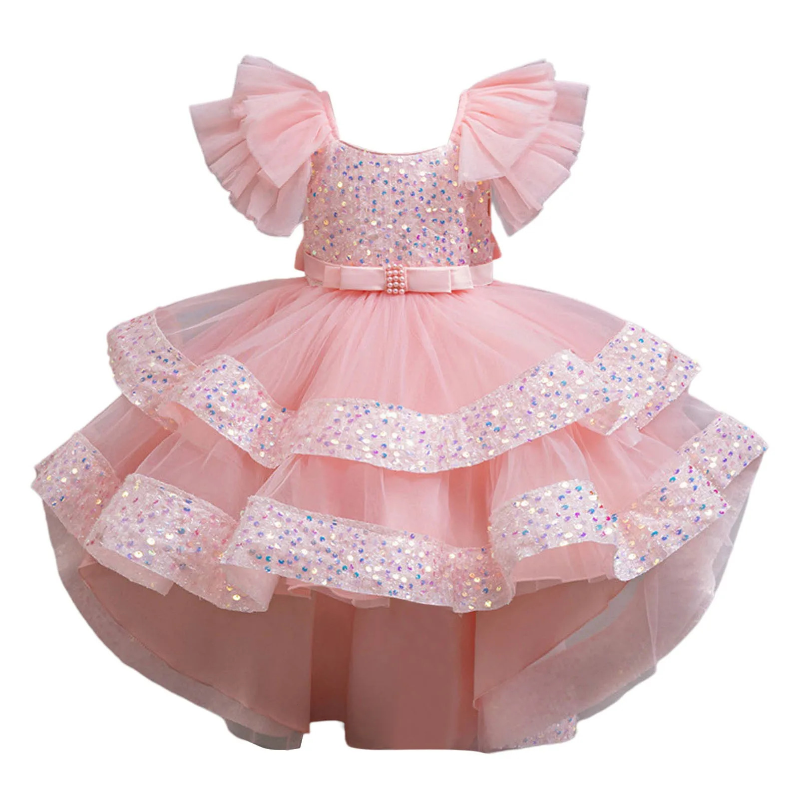 2025 Summer Sequin Bow Baby Girl Gown Birthday Party Wedding Dress for Girl Christmas Princess Evening Dresses Prom Kids Clothes 250614